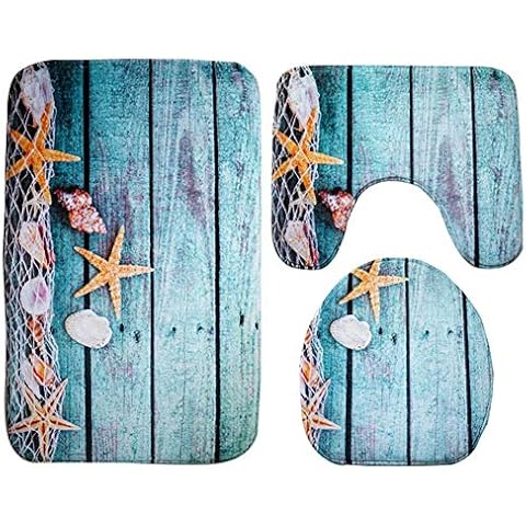 Summerwindy Beach Seashells 3-Piece Bath Mat Set Cover