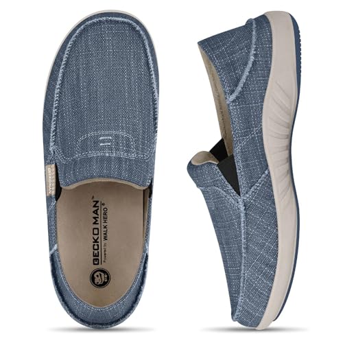 Mens Slip On Shoes, Mens Boat Shoes with Arch Support, Orthopedic Canvas Loafers for Plantar Fasciitis, Indoor & Outdoor Walking Slippers Shoes for Pain Relief