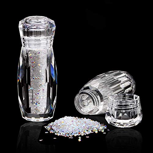 Acmer 1.3mm Micro Glass Pixie Beads Gravel Nail Crystals For Nails Art Decorations, 2 Bottle(Crystal AB)