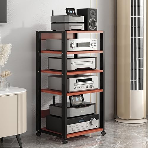 XingLi Mobile 5-Tier AV Media Storage Cabinet, Adjustable Open Wooden Audio Video Media Cabinet for Living, Office/DJ/Theater,55x40x110cm (Color : A)