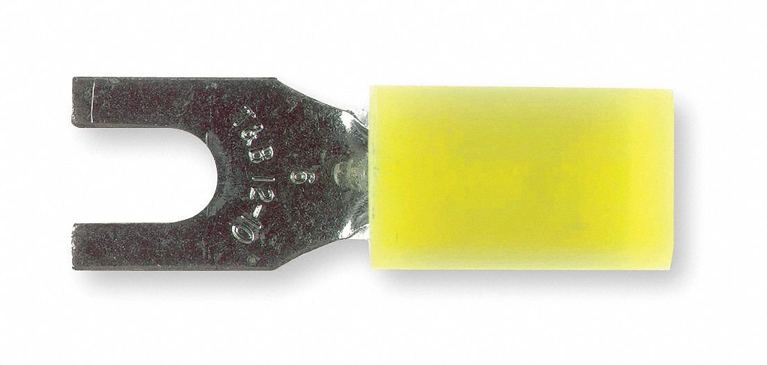 STAKON Fork Terminal, Yellow Nylon, Overlapped Seam, 12 to 10 AWG, 50 PK pkg. of 50