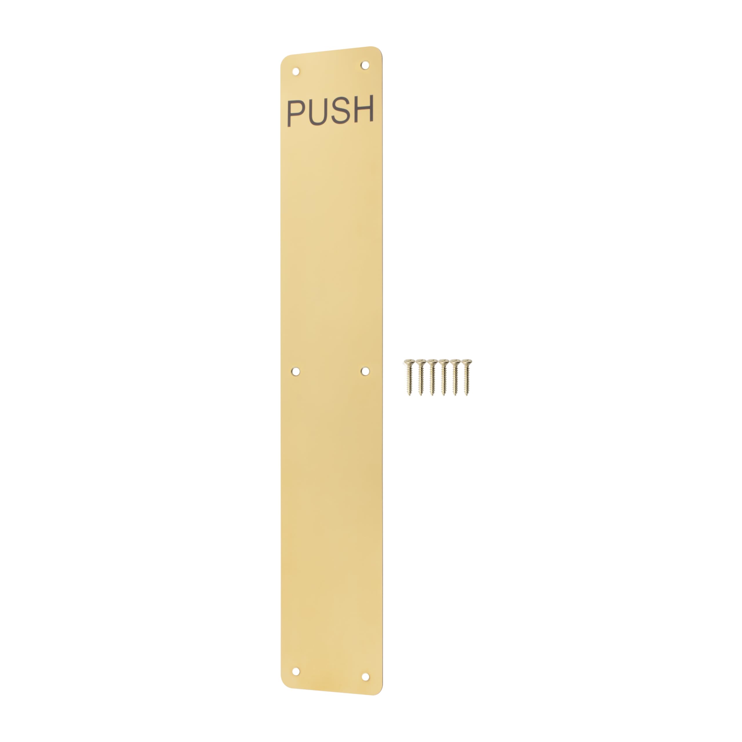 EAI Brass Door Push Plate, 425 x 75mm Engraved Push Finger Plate with Radius Corners Polished Brass