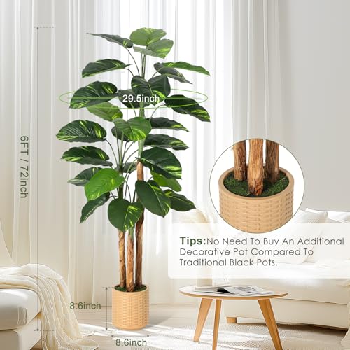 GarveeHome Artificial Plant Indoor 6ft, Fake Tree with Decorative Planter,Tall Faux Floor Plants,Indoor and Outdoor Artificial Scindapsus Aureus Trees for Home Office Decor