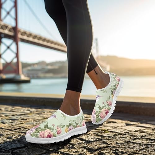 Image of Hummingbird Floral Print Lightweight Walking Shoes for Women Mesh Casual Sneakers Size 5-10.5