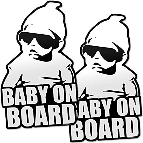 2 PCS Baby On Board Sticker – Funny Hangover Cartoon Decal, XL 5 Inch Vinyl Waterproof Sticker for Car, Laptop, Window, Truck