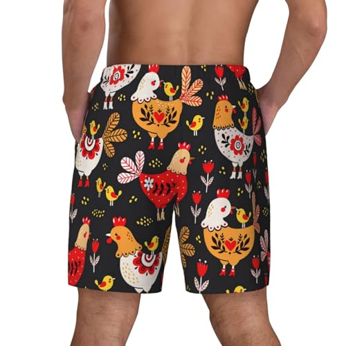 Cute Rooster Chickens Breathable Fit Trends Men's Swim Trunks Board Short with Waist Elastic Band Swimming Trunks4