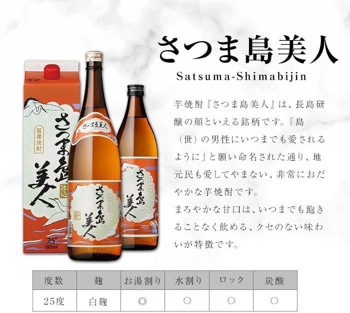 旧ラベル・色違い・新品】さつま島美人 1800ml 2本セット 長島研醸