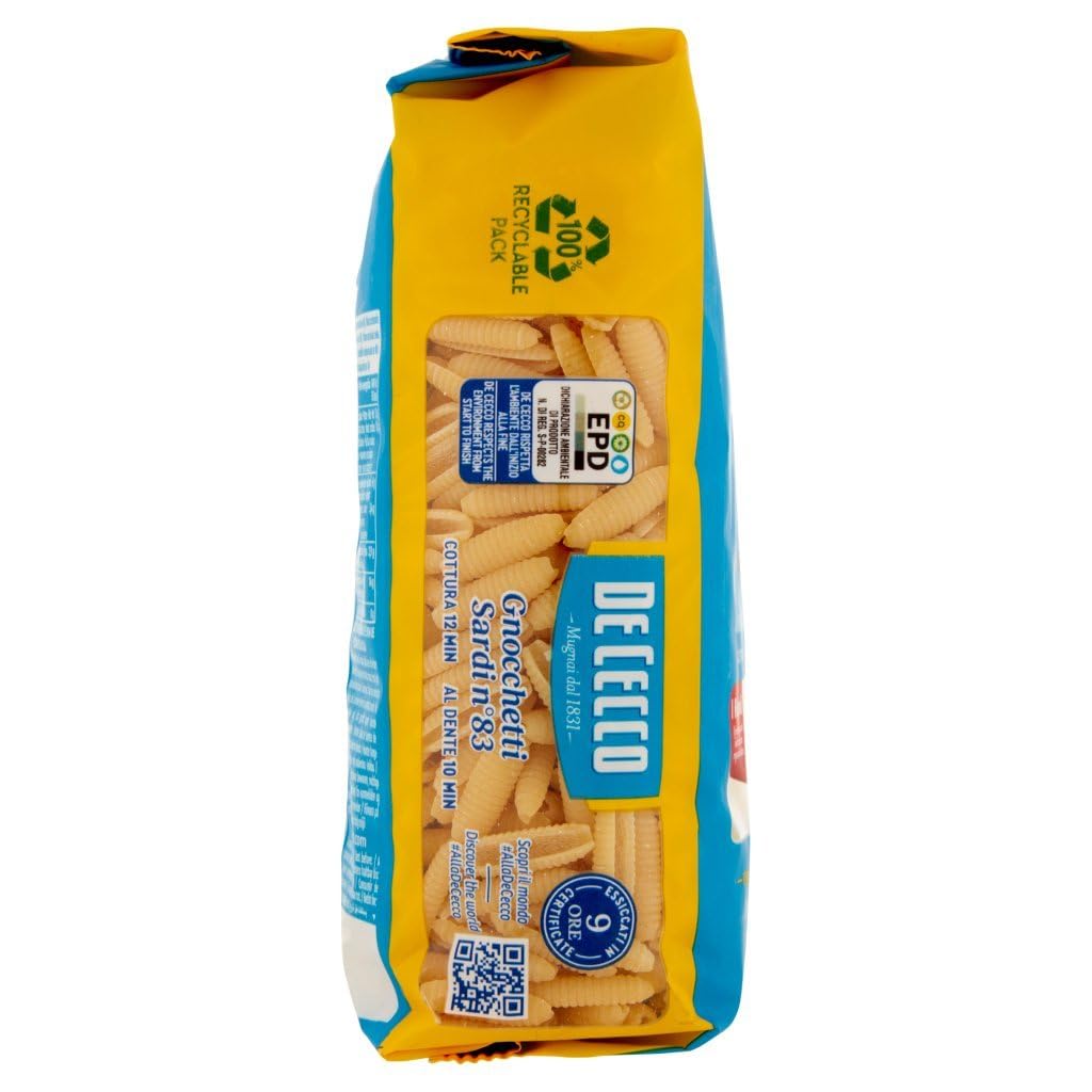 Italian Gourmet Gnocchetti Sardi N°83 Pasta, Hartweizen Nudeln 24 x 500g | Formato corto rigato, ideale con sughi densi, sardische Art für al dente, Gesamtnettogewicht 12 kg + Kostenlos Polpa 400g