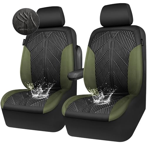 Image of CAR PASS Waterproof Car seat Covers Front Seats Covers Neoprene Wetsuit, All-Weather Non-Slip Durable,Universal Fit for SUV Sedans Trucks Vans Automotive,Armrest Airbag Compatible,Emboss 2 Black Green