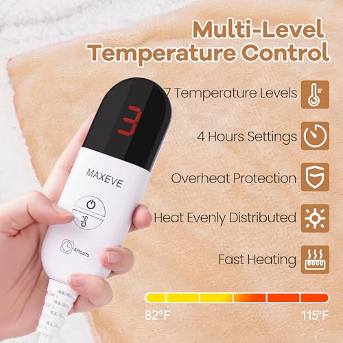 Electric Wearable Blanket Heated Blanket with Hood and Pocket, Flannel & Sherpa Electric Snuggle Throw Blankets, 6 Heating Levels Setting & 4 Hours Auto Shut Off,40 * 70",Machine Washabl(Shrot, Beige)