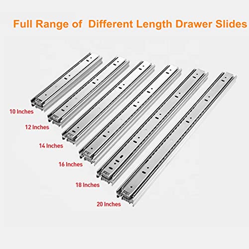 6 Pairs of 16 Inch Drawer Slides 3-Section Full Extension Ball Bearing Side Mount,100 LB Capacity (16 Inch, 6 Pairs)