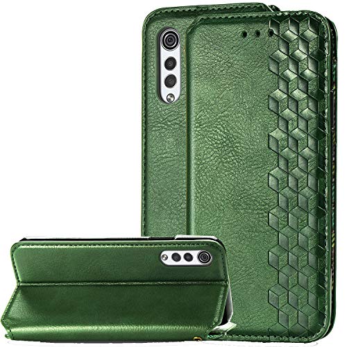 Zyzx Lg Velvet 5G Wallet Phone Case, Lg G9 Thinq 3D Embossing Plaid W/Kickstand Function Pu Leather Flip Case Id Credit Cards Pocket Shockproof Magnetic Closure Cover For Lg Velvet 5G Dx Green #TOP6