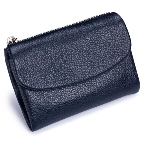 Joyfullygo Wallet, Joyfullygo Small Wallet, 5.3'' Joyfullygo Unisex Pebble Leather Card Wallet With Credit Card Holder, Coin Holder & Cash Slots (Dark Blue)