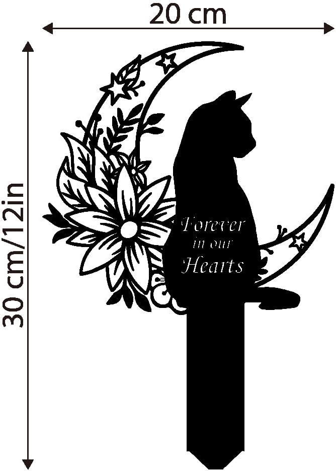 Cat Grave Marker Outdoor Memorial, 12in Metal Pet Memorial Plaque with Garden Moon Cat, Weatherproof Headstone for Yard or Indoor Tribute