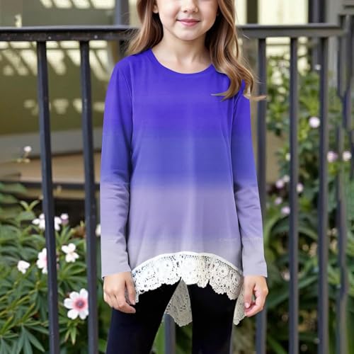 Long Sleeve Shirts for Teen Girls Cute Graphic Crewneck Lace Brim Tunic Tops Fall Casual Cute Tee Shirts Blouses2