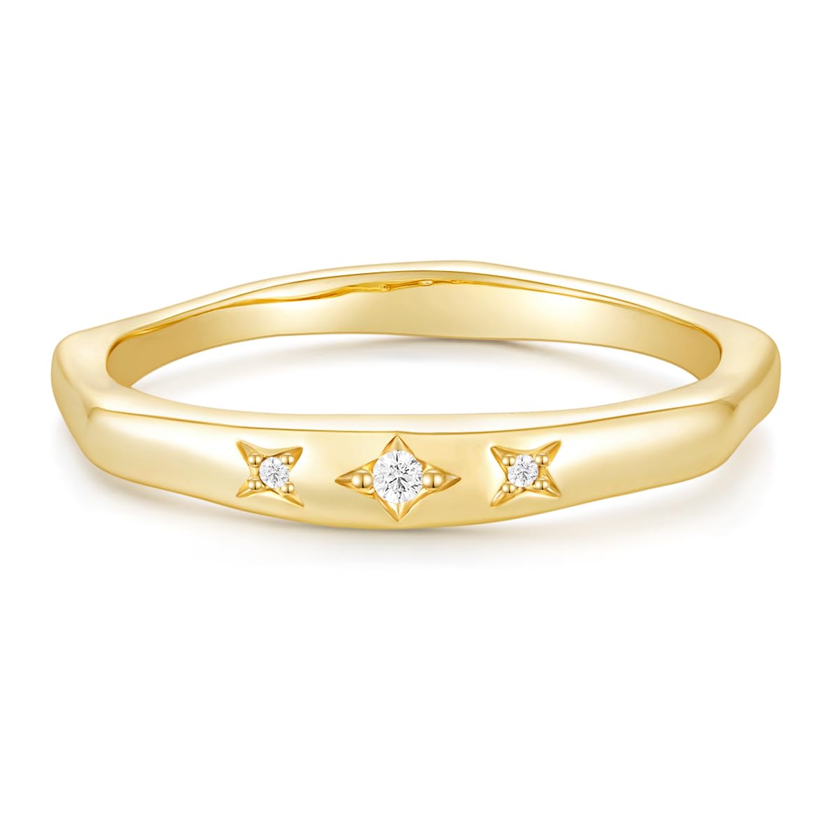 Mameloly 2.5mm 14K Gold Plated CZ Wedding Bands for Women Dainty Stackable Tiny Signet Ring Statement Rings for Her Size 3-10