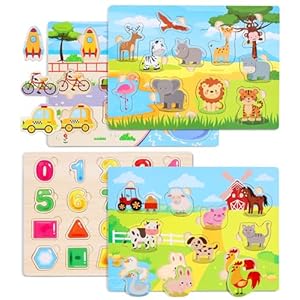 Gontence 4 Piezas Puzzle Madera – Juguetes Niños 2 3 Años – Juguetes Montessori 1 Años – Juegos Educativos niños 2 3 años