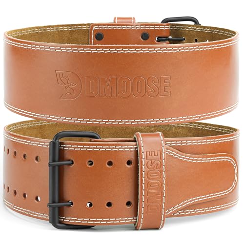 DMoose Weightlifting Belt Genuine Leather for Men and Women, 4 Inch Wide, Adjustable Buckle, 5MM Thick for Weightlifting, Workout, Gym, Squat, Deadlift, Great Lower Back Support (Brown S)