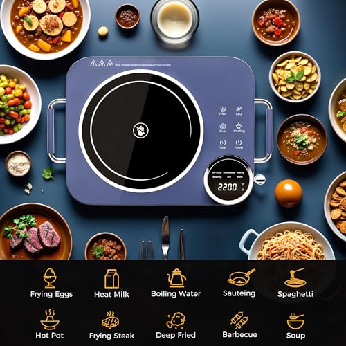 Image of Advwin Single Burner Electric Cooktop 110V,2200W Portable Electric Stove with Handle,Knob Control, 4H Timer & Overheat Protection,Ceramic Infrared Countertop Burner,Compatible for All Cookwares