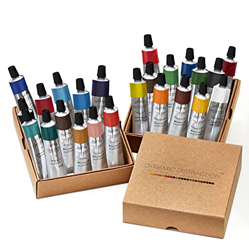Acrylic Paint Set by Dynamic Distraction - Set of 24 Premium Vibrant Colors - (22 ml, .74 oz.) - Non Toxic Pigment Paints for Canvas, Pouring, Fabric, Wood, Crafts & More! For Artists: Adults & Kids