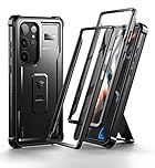 Dexnor Full Body Case for Samsung Galaxy S23 Ultra【Double front frame & Kickstand 】, Bumpershock Technology Drop Protection Rugged Phone Cover Shockproof Protective Bumper Case - Black