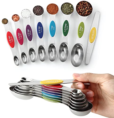 Image of Spring Chef Stainless Steel 8 Magnetic Measuring Spoons, 2 Pack, Multicolor