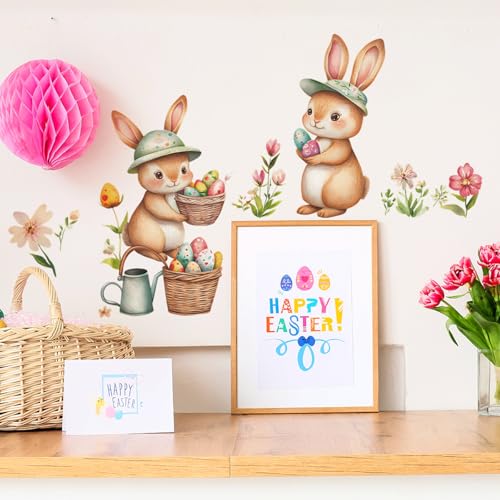 Vinilo decorativo con conejitos y huevos de Pascua acuarela miniatura 6