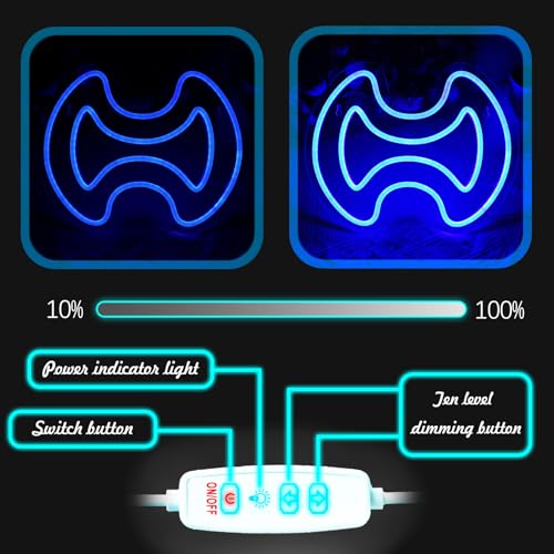 Image of Gaming Warrior Neon Sign for Wall Decor, LED Neon Light for Game Room, Bedroom Decorations, Dimmable, Blue, 5V USB Powered, 11.8 inch x 9.5 inch