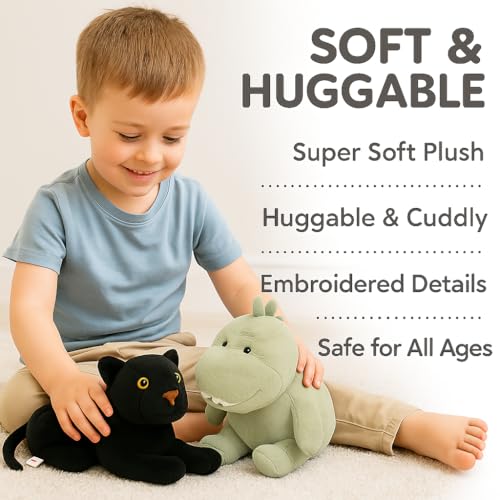 Image of Cute Dinosaur & Panther Plush Toy Combo - 30 cm Soft Stuffed Animals for Kids | Super Soft & Huggable for Boys & Girls (Pack of 2)