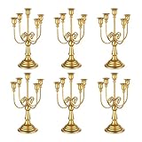Romadedi Candelabra Gold Candle Holders - 5 Arm 11.8" Wedding Candlestick Holder for Theme Party Table Centerpiece Decor Dining Room Birthday Holiday Christmas, Set of 6