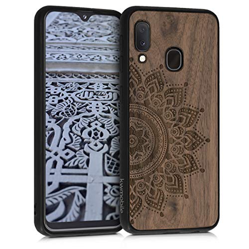 kwmobile Funda Compatible con Samsung Galaxy A20e - Funda de Madera de Nogal Sol Naciente marrón Oscuro