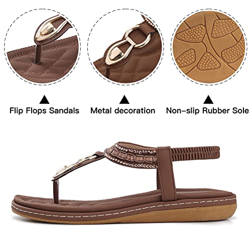 Image of SHIBEVER Flat Sandals for Women Dressy: Comfortable Thong Slip On Sandal | Elastic Ankle Strap Bohemian Women's Flats Shoes - Summer Comfort Flip Flops Open Toe Orthopedic for Walking Casual
