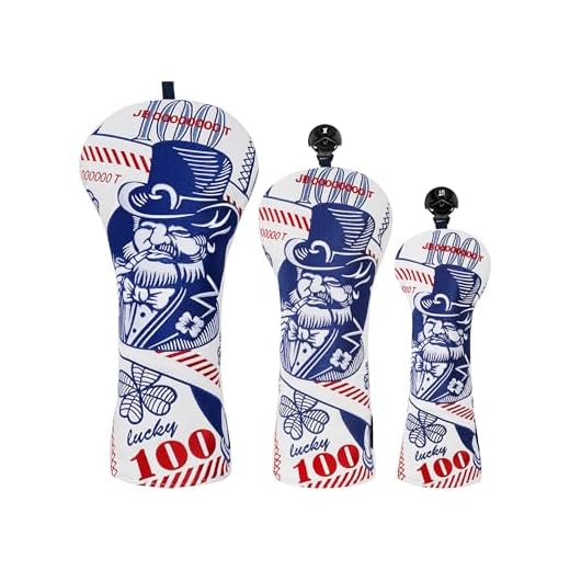 Golf Club Head covers Wood Set 3 PACKS 1FH DR FW UT for Driver Fairway Hybrid with No.Tag Elastic Closure White PU Leather St. Patrick Pattern