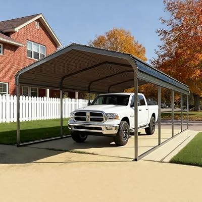 Heavy Duty Metal Carport Galvanized Steel All Weather Carport Canopy with Anchor Kit for RV Boat Truck Tractor Garage Shelter in 10x20 12x20 20x20 20x30 20x40 FT Easy Assembly Carports Kit (10x20 FT)
