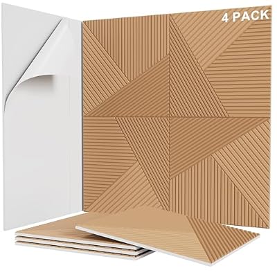 Sunlysound 3D Textured Wood Grain Sound Acoustic Wall Panels, 23.6'' x 23.6" Noise Dampening Modern Wall Decor, Peel and Stick for Noise Reducing in Home Office, Studio, Gaming Room (Burlywood)