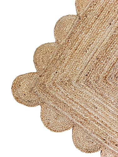 Tapete rectángulo de yute natural con diseño scalloped 4'x6' miniatura 6