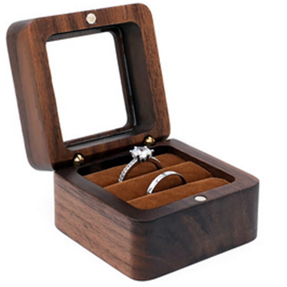Caja de anillo de una sola ranura Estuche para anillos Propuesta de boda Caja de joyería de madera Pequeña caja de almacenamiento portátil para anillos de viaje Pendientes colgantes Mini caja de alm