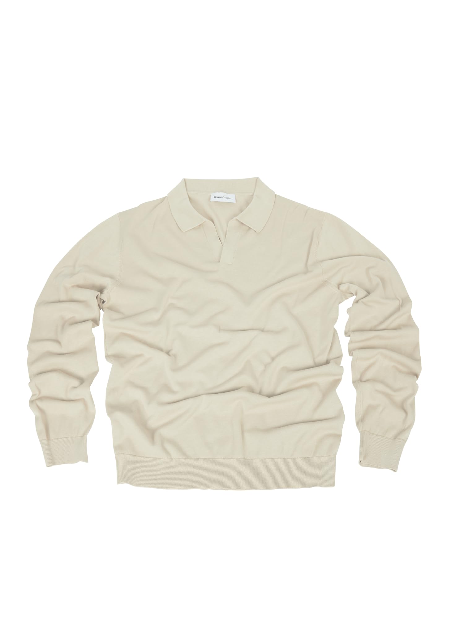 Diana Studio - Polo Rasata in Maglia Senza Bottoni, Uomo, 100% Cotone Leggero Extra Ritorto, Maniche Lunghe, Casual Fit