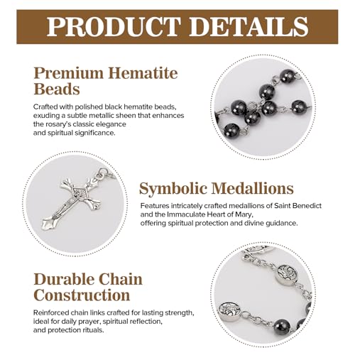Saint Michael Necklace for Men Women,St Michael The Archangel Pendant for Religious Gifts,Catholic Black Rosary Beads First Confirmation Gifts for Teenage Boys,Rosarios Catolicos Para Hombre Mujer3