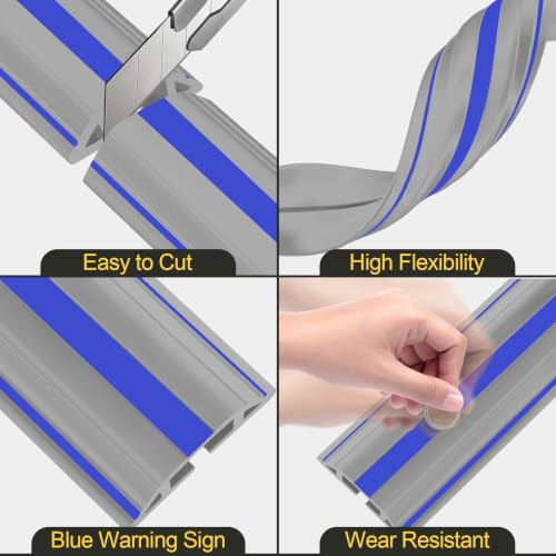Image of MYFAMIREA 10FT Floor Cord Cover Heavy Duty Cord Cover for Wire on Floor | Outdoor Cable Covers Protector with 3 Channels, Extension PVC Wire Covers Hider Management for Home Office, Blue and Grey