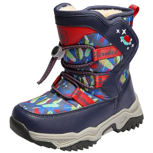 WUIWUIYU Kids Boys Girls Outdoors Lightweight Thick Fur Lined Hook&Loop Antislip Winter Snow Boots Cute Booties