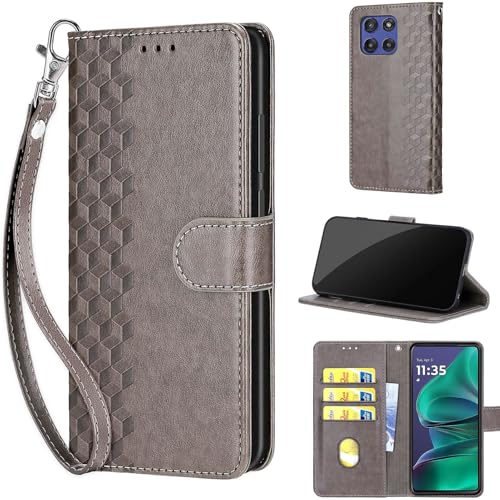 Coque Moto G Stylus 5G 2025 étui portefeuille femme rabat cuir gris