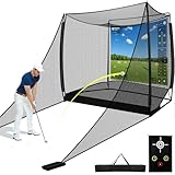 10x8FT Golf Practice Net with 2 Net Side Barriers Outdoor Indoor Golfs Hitting Net with HD Impact Screen Kit for Backyard Home Easy Set up Golf Training for Garage