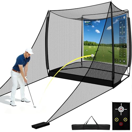 10x8FT Golf Practice Net with 2 Net Side Barriers Outdoor Indoor Golfs Hitting Net with HD Impact Screen Kit for Backyard Home Easy Set up Golf Training for Garage