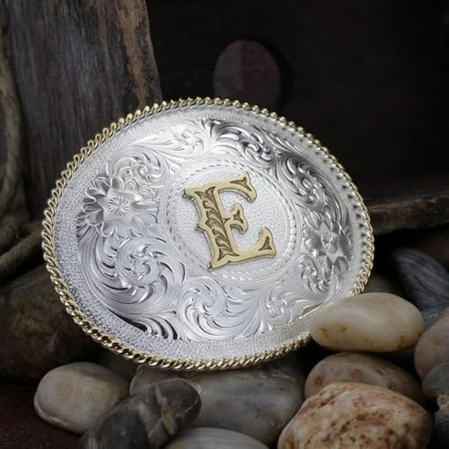 Image of Montana Silversmiths Initial Engraved Gold Trim Western Belt Buckle