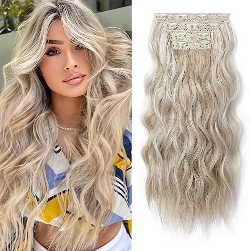 REECHO Clip in Hair Extensions, 4PCS Blonde Hair Extensions 24