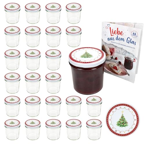 MamboCat Lot de 25 bocaux en verre de 350 ml avec couvercles à visser et couvercles TO 82 + livret de recettes gratuit I Bocaux de conservation et conservation