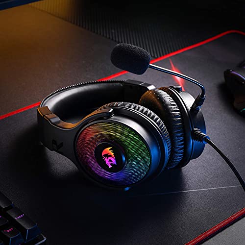 Redragon H350 Pandora RGB, Cascos para juegos - Cable USB - Retroiluminación RGB - Sonido estéreo Envolvente - Micrófono desmontable - Auriculares para PC / PS4/XBOX One/NS