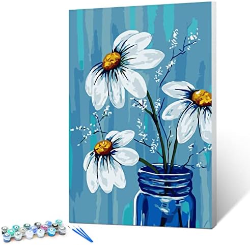 Ginkko Paint by Numbers for Adults Beginner & Kids Ages 8-12 with Wooden Frame Easy Acrylic on Canvas 9x12 inch with Paints and Brushes, vase Flower(Include Framed)