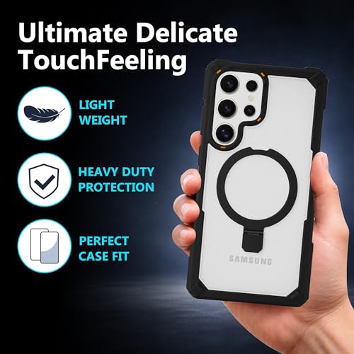Image of AIBEX Transparent Back Cover Compatible for Samsung Galaxy S24 Ultra|Mag-Saf Magnetic Ring Kickstand |Shockproof Dual Layer Military Grade Drop Protection Armor Case|Wireless Charging Support - Black